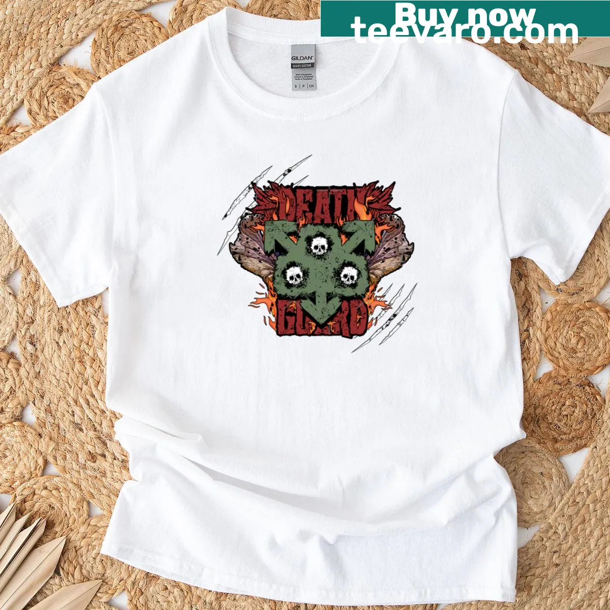 Oversized T-shirt featuring an illustration of a death figure — on a men's t-shirt