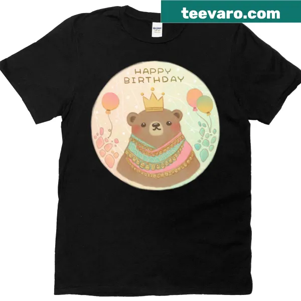Oversized t-shirt featuring a happy teddy bear illustration for birthdays
