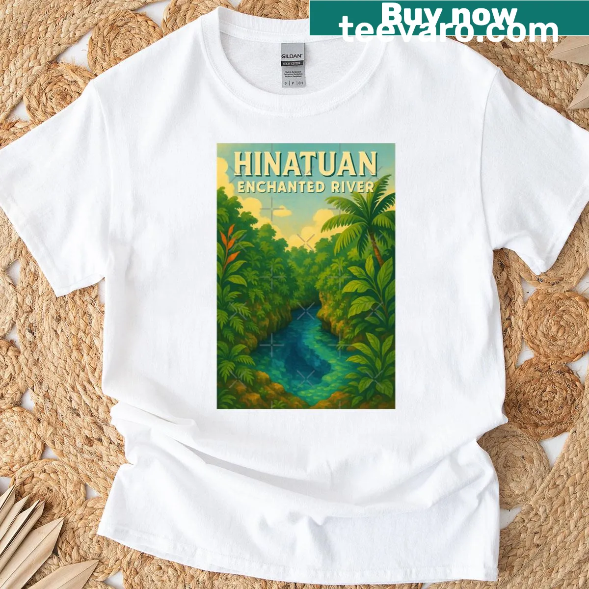 T-shirt featuring an illustration of the Hinatuan Enchanted River — on a men's t-shirt