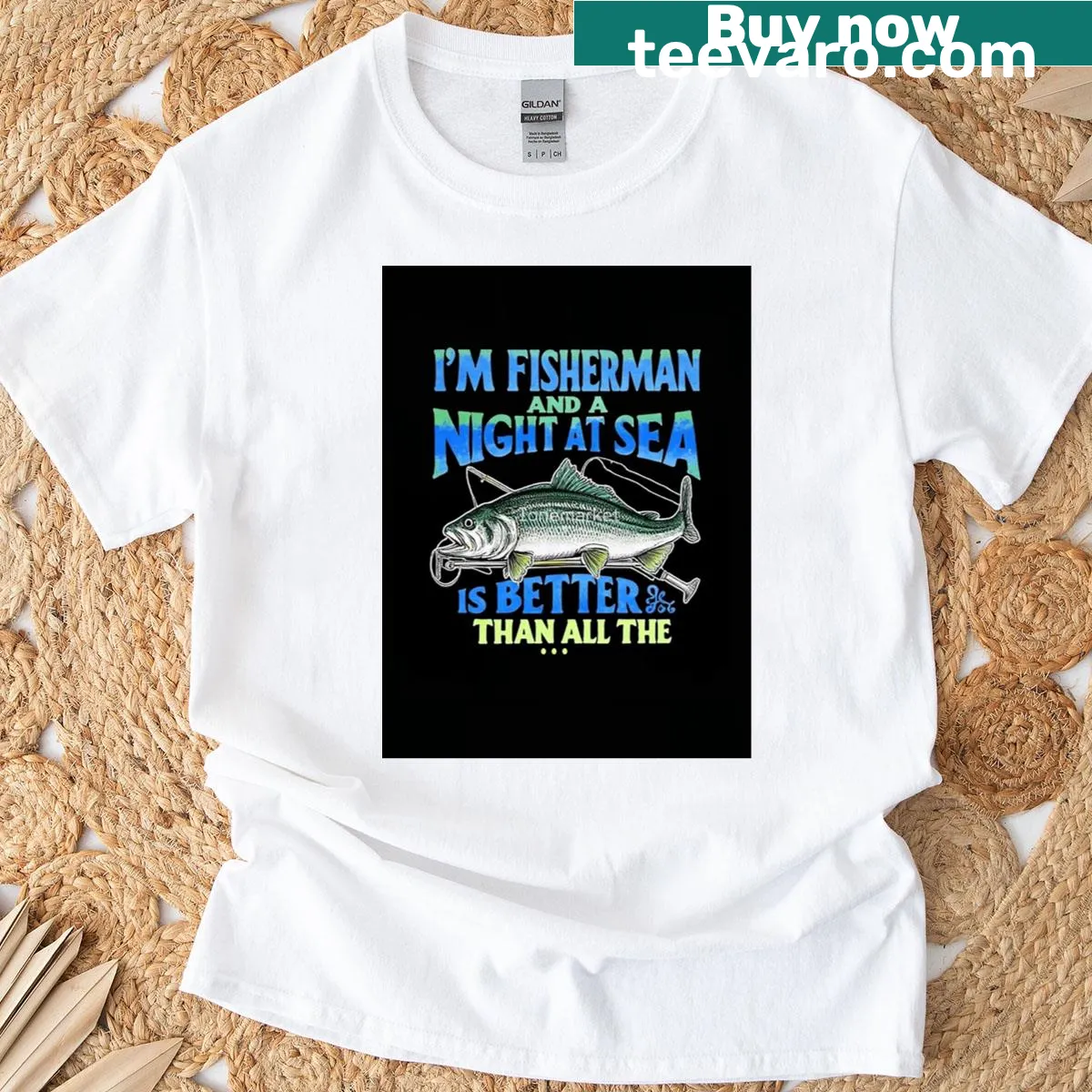 Fisherman t-shirt with text about preferring nights at sea over nightclubs — on a men's t-shirt