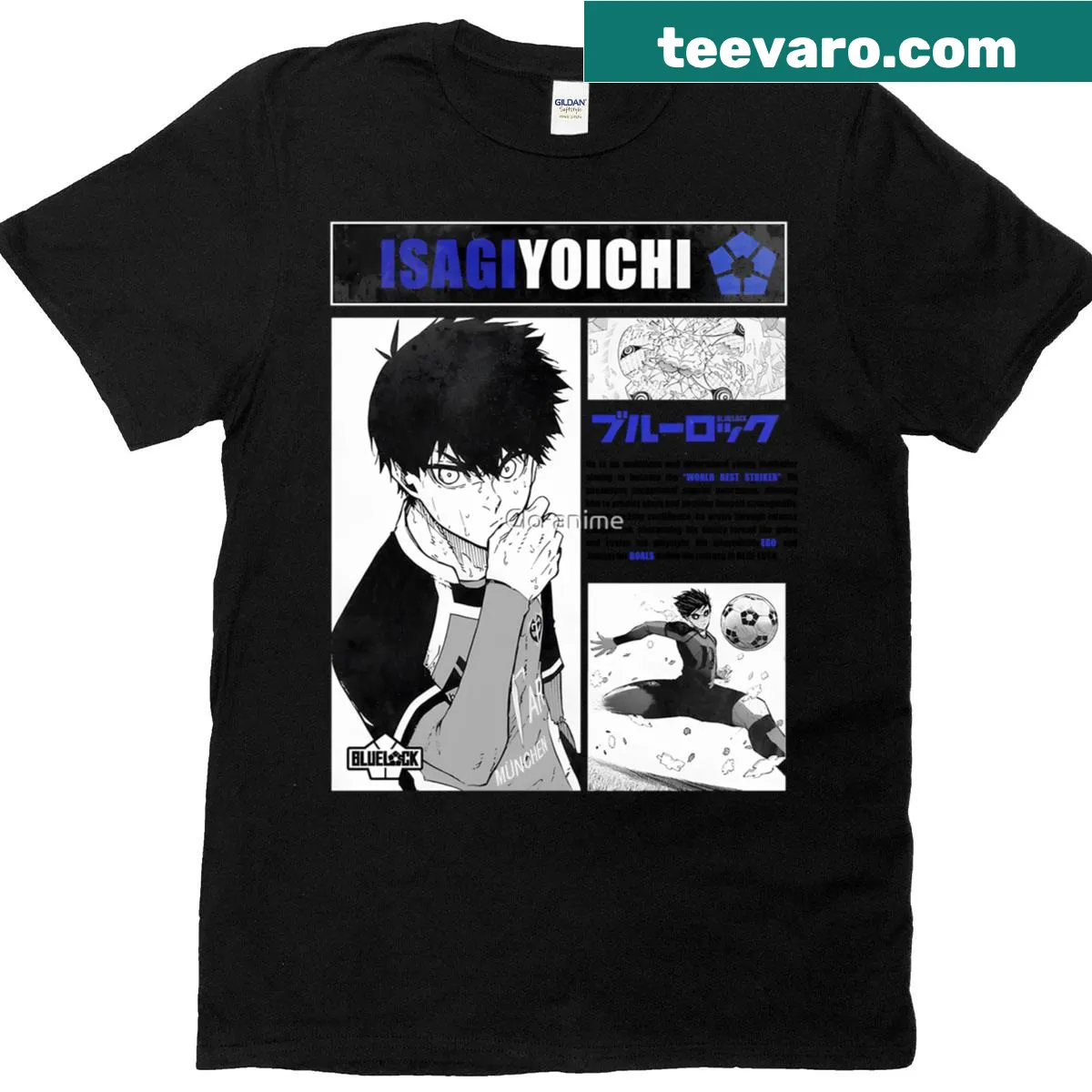 Artistic Isagi Yoichi t-shirt featuring a striking gaming character — on a men's t-shirt