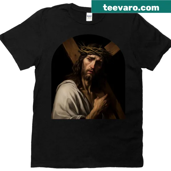 Illustration of Jesus with cross on a T-shirt, representing faith.