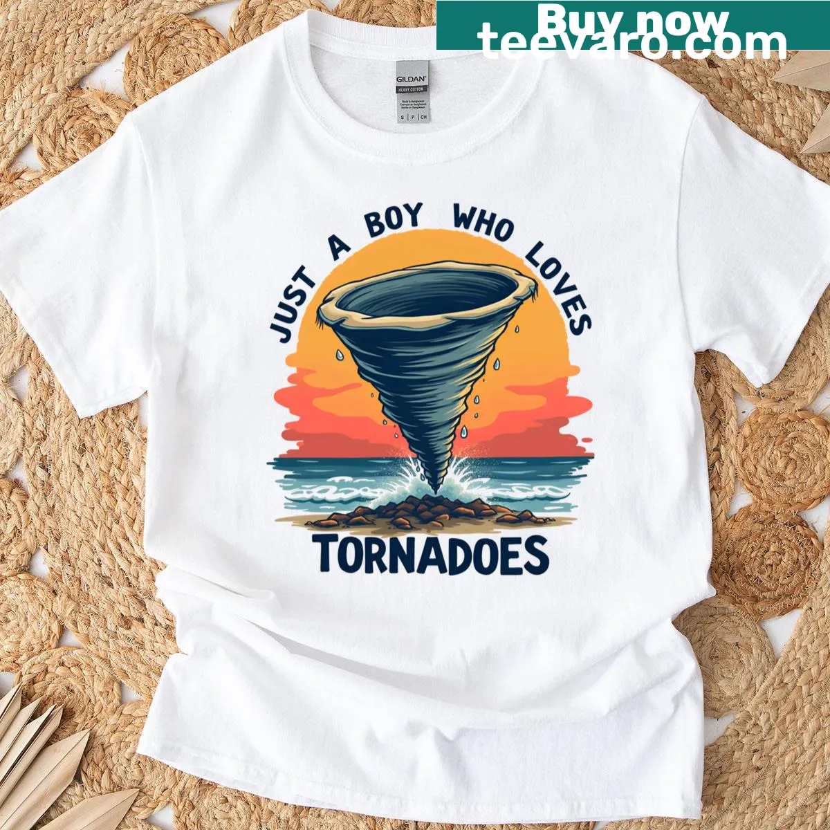T-shirt with text about a boy who loves tornadoes — on a men's t-shirt