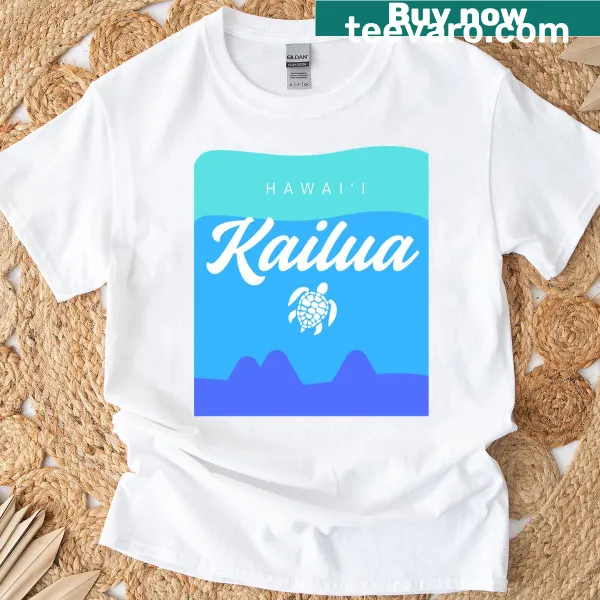 Surfboard graphic with Mokes Island view on T-shirt