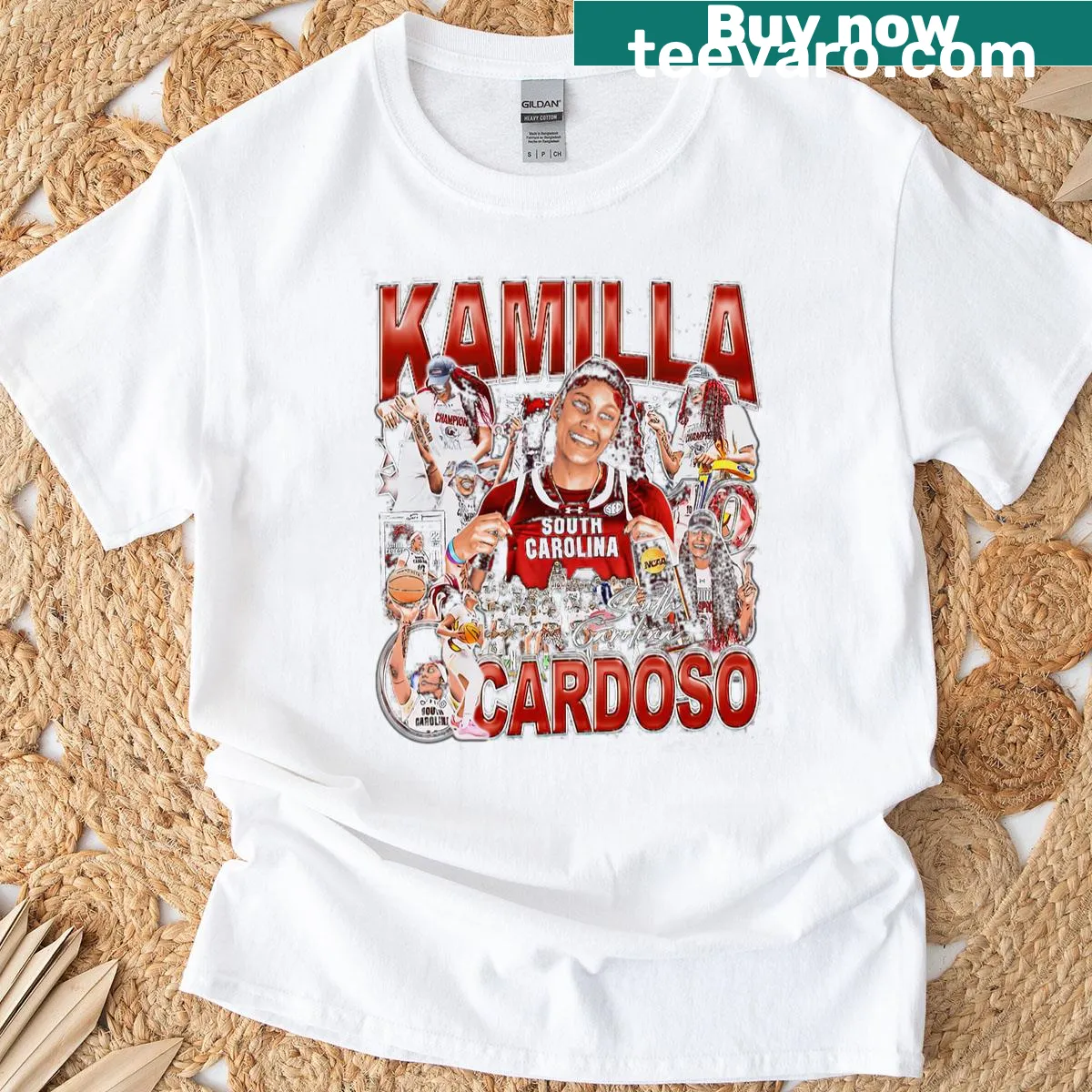 Vintage-style t-shirt with 'Kamilla' and bootleg graphic — on a men's t-shirt