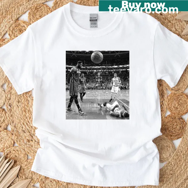 Illustrated LeBron James dunking on Jason Terry in a fun design