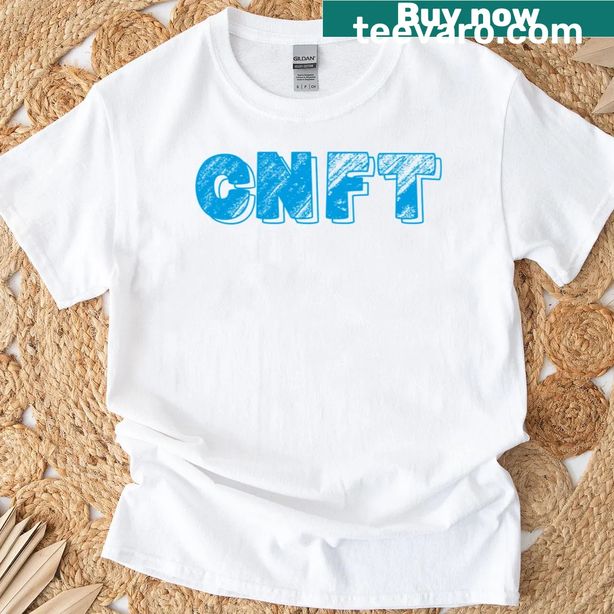 Illustrated chalk-style design of a cryptonft on a T-shirt — on a men's t-shirt