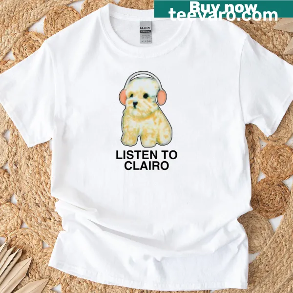Cute cartoon graphic of a dog with music elements on T-shirt