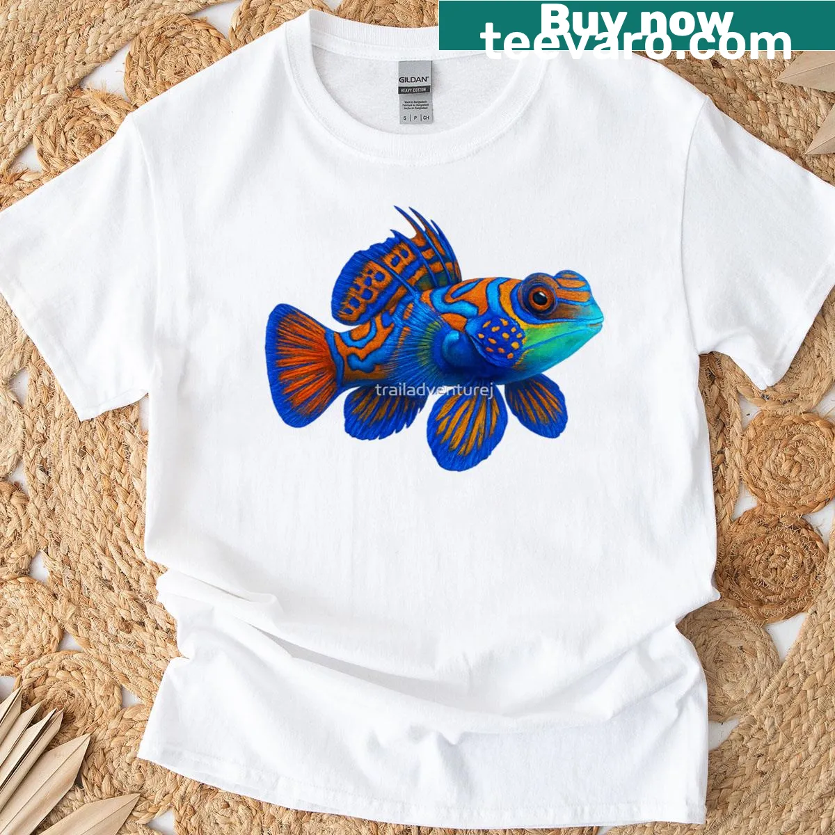Illustrated Mandarin fish on T-shirt — on a men's t-shirt
