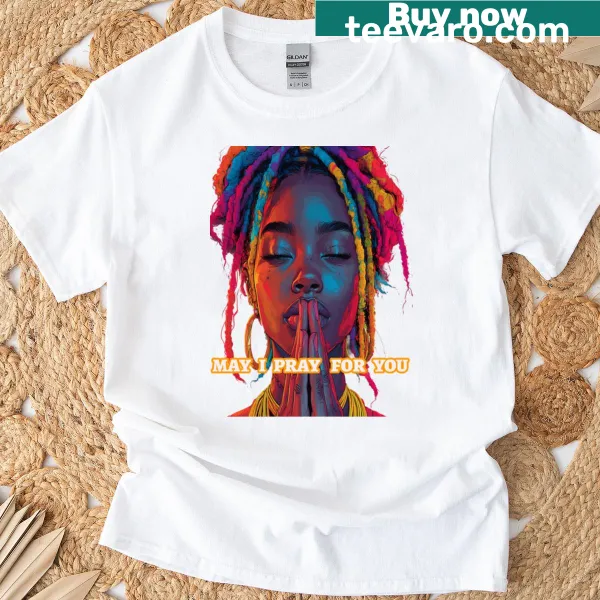 Typographic T-shirt with a message about prayer and compassion