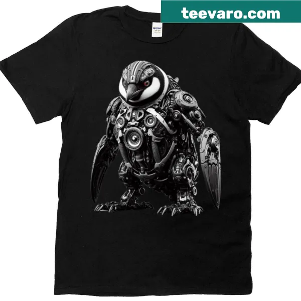 Illustration of a mechanical penguin on a t-shirt