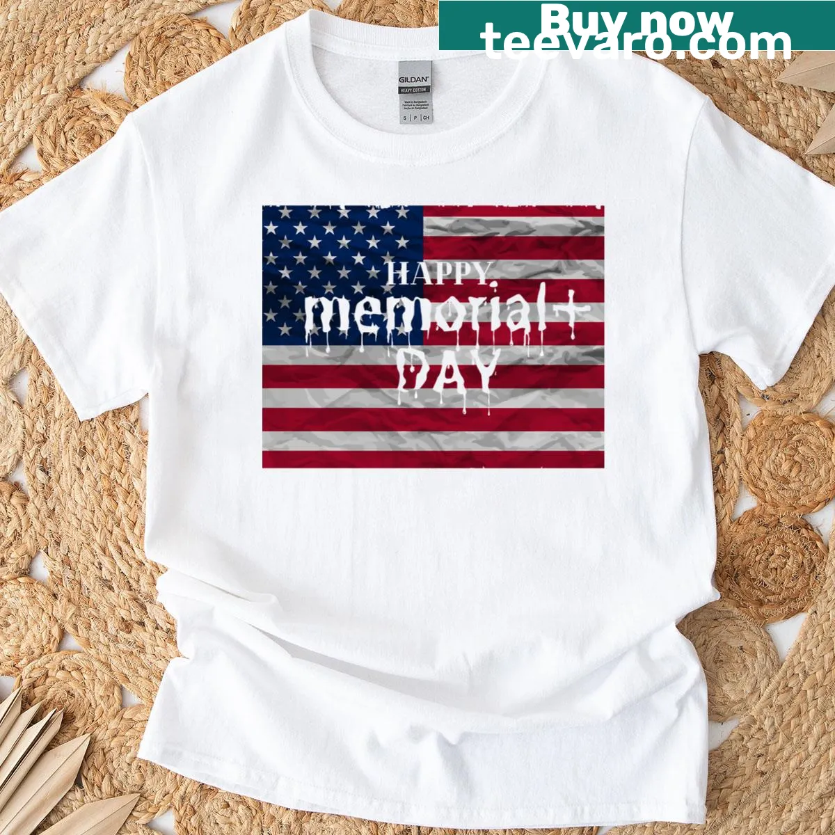 Heartfelt typography design reading 'Memorial Day' on a T-shirt — on a men's t-shirt