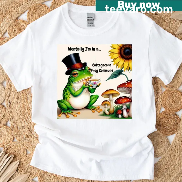Kawaii T-shirt featuring a cute frog in a cottagecore design