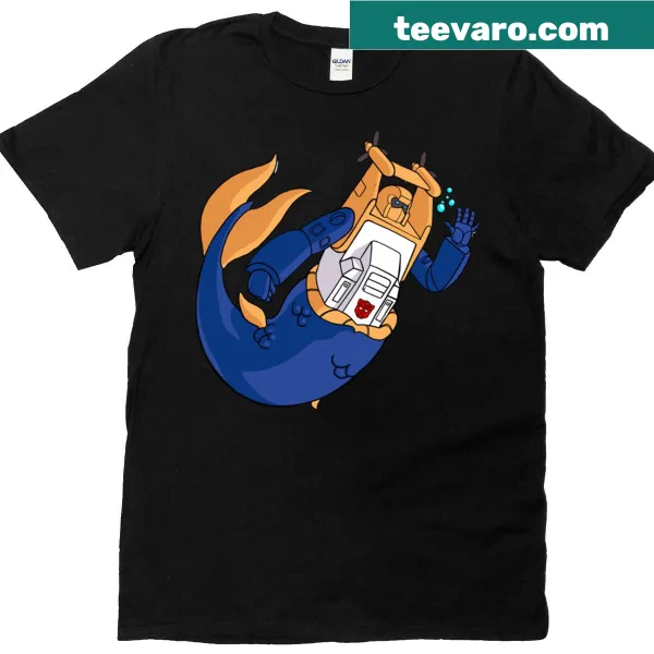 Illustration of a mermaid-like robot on oversized T-shirt