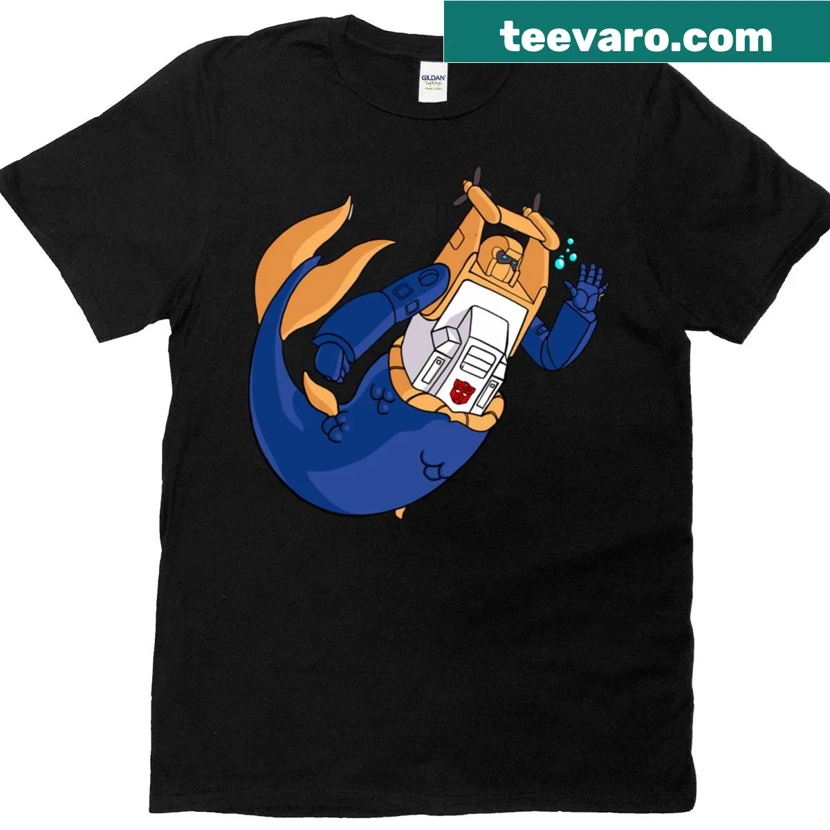 Illustration of a mermaid-like robot on oversized T-shirt — on a men's t-shirt