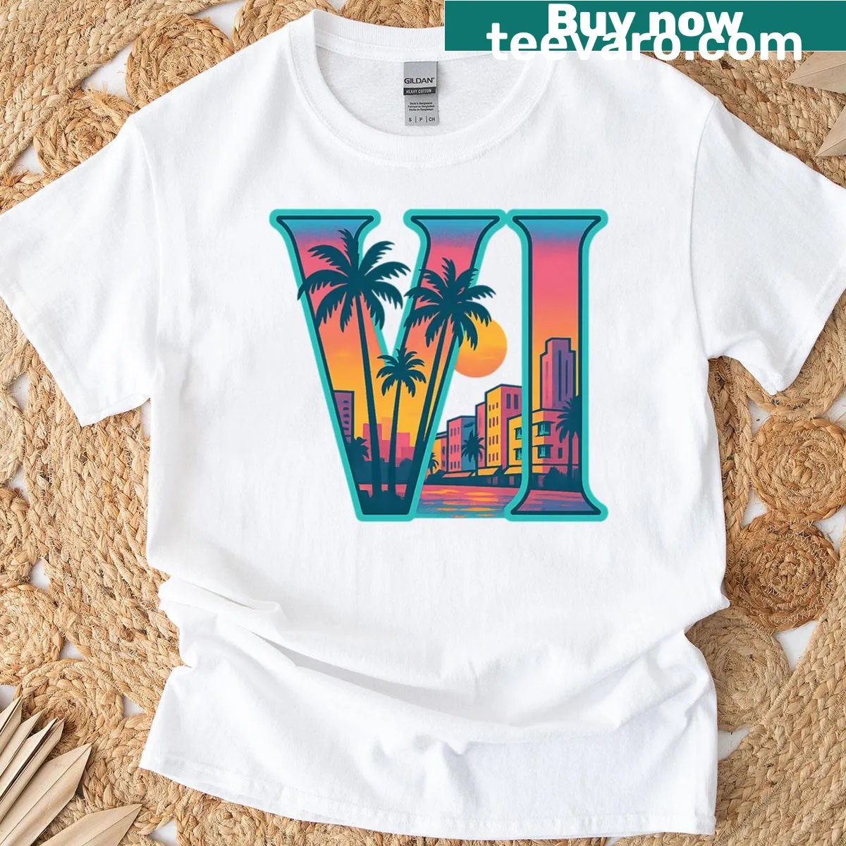 Playful Miami-inspired oversized T-shirt — on a men's t-shirt