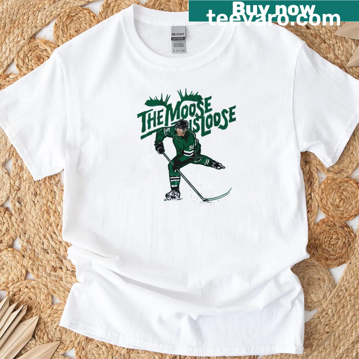 T-shirt celebrating Mikko Rantanen with the phrase 'The Moose Is Loose' — on a men's t-shirt