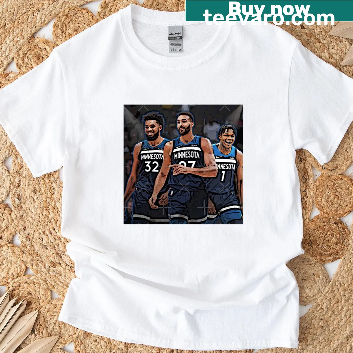 Minnesota Timberwolves Big 3 T-shirt celebrating top players — on a men's t-shirt