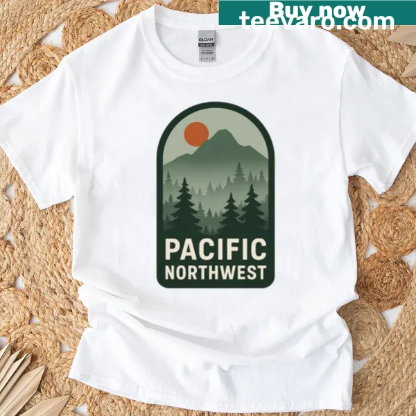 Illustrated Pacific Northwest T-shirt showcasing nature scenes