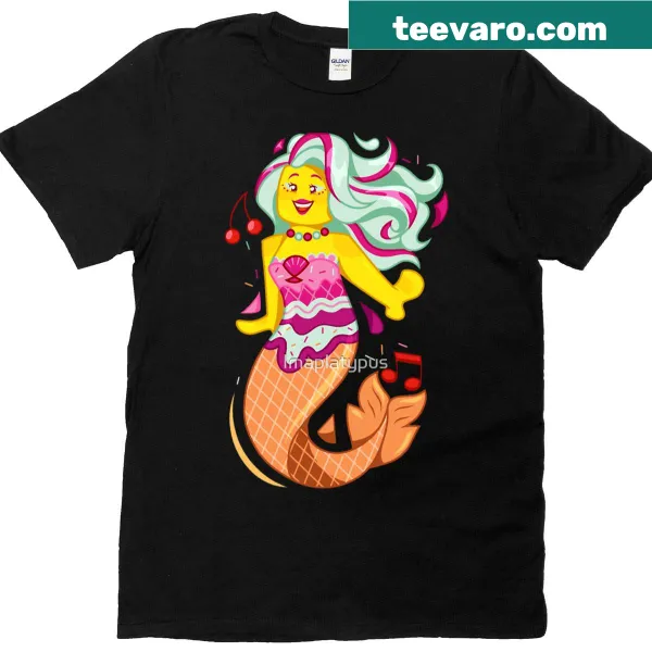 Cartoon mermaid enjoying ice cream on a playful T-shirt