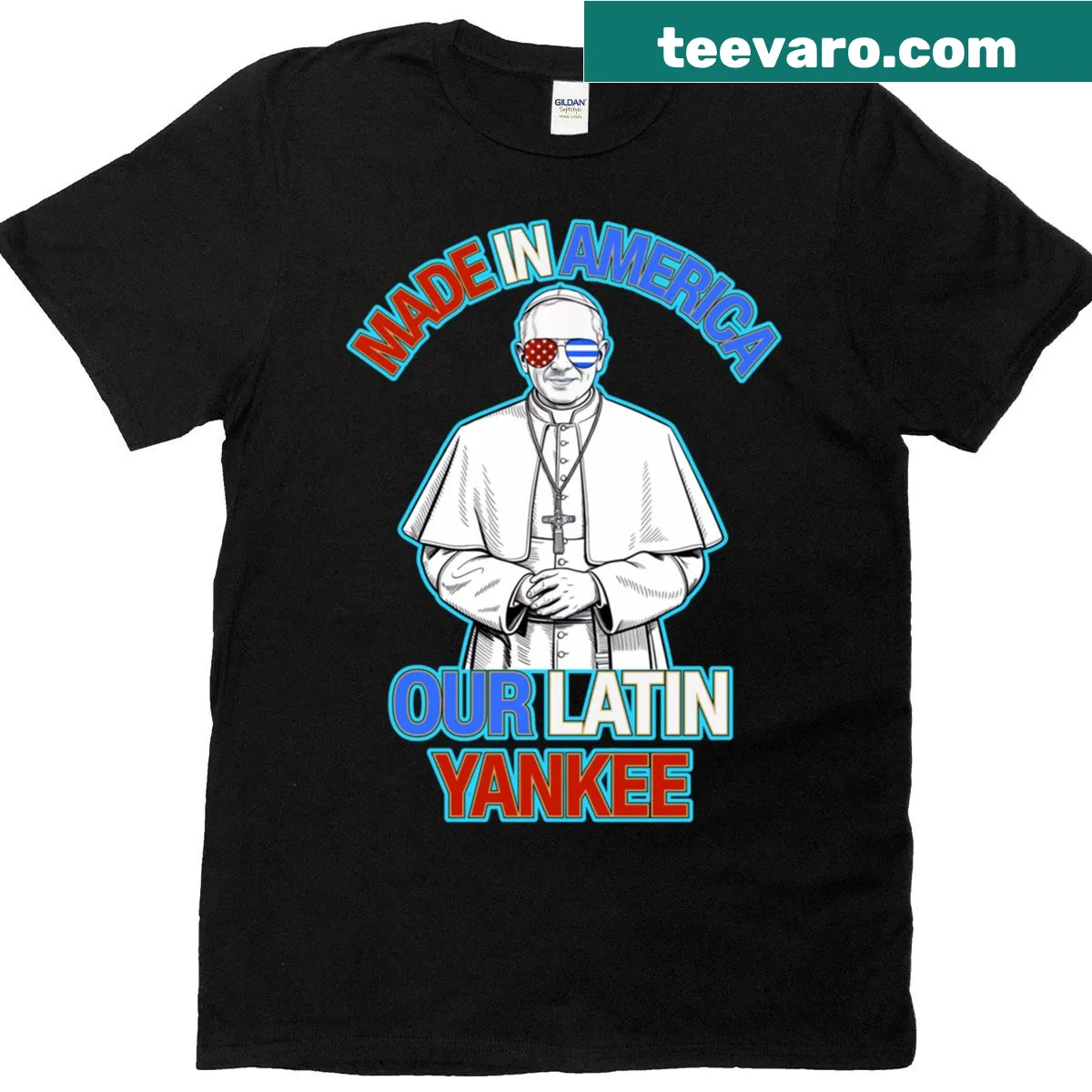 Typography design of Pope Leo with 'Made In America' text on T-shirt — on a men's t-shirt