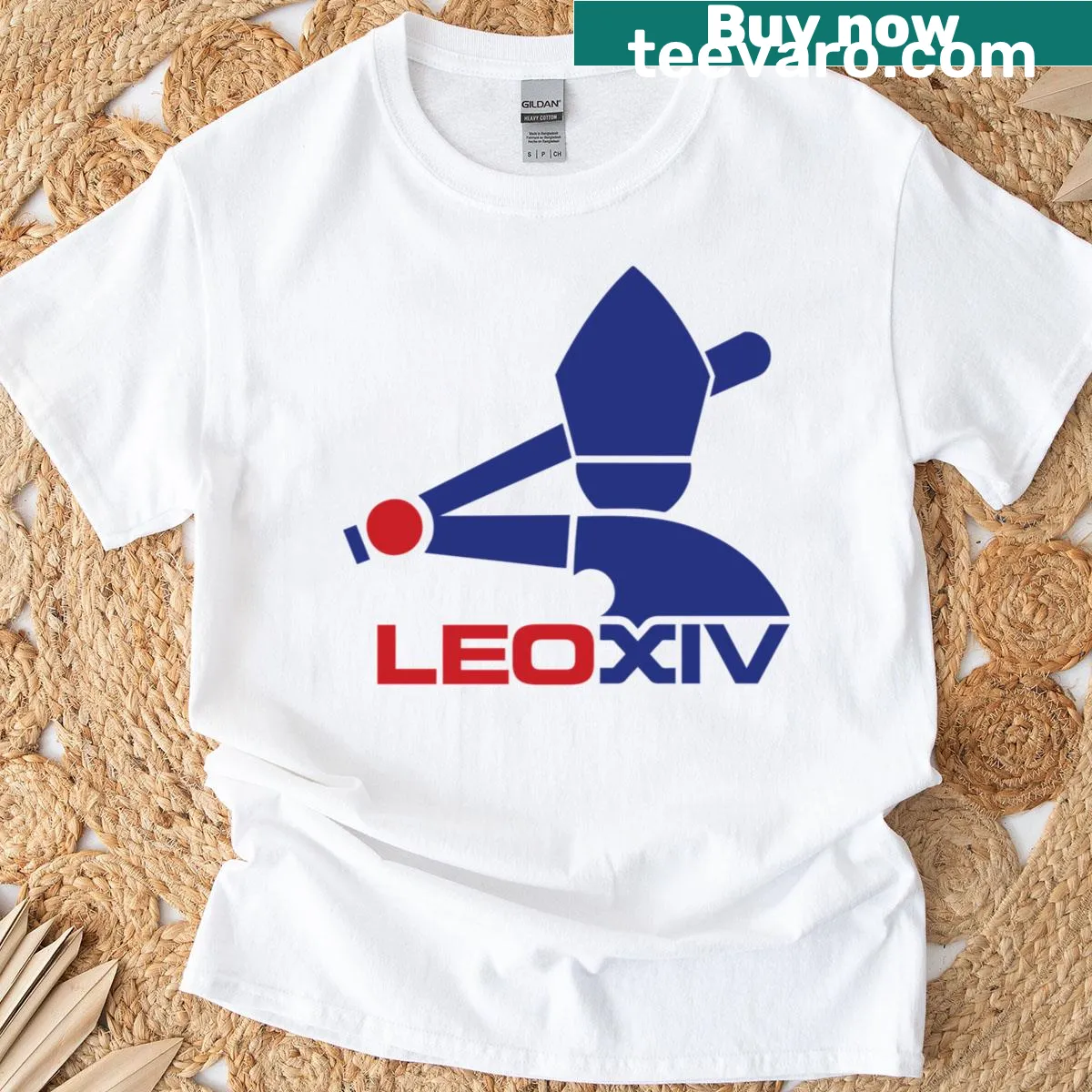 Illustrative T-shirt featuring Pope Leo XIV graphic — on a men's t-shirt