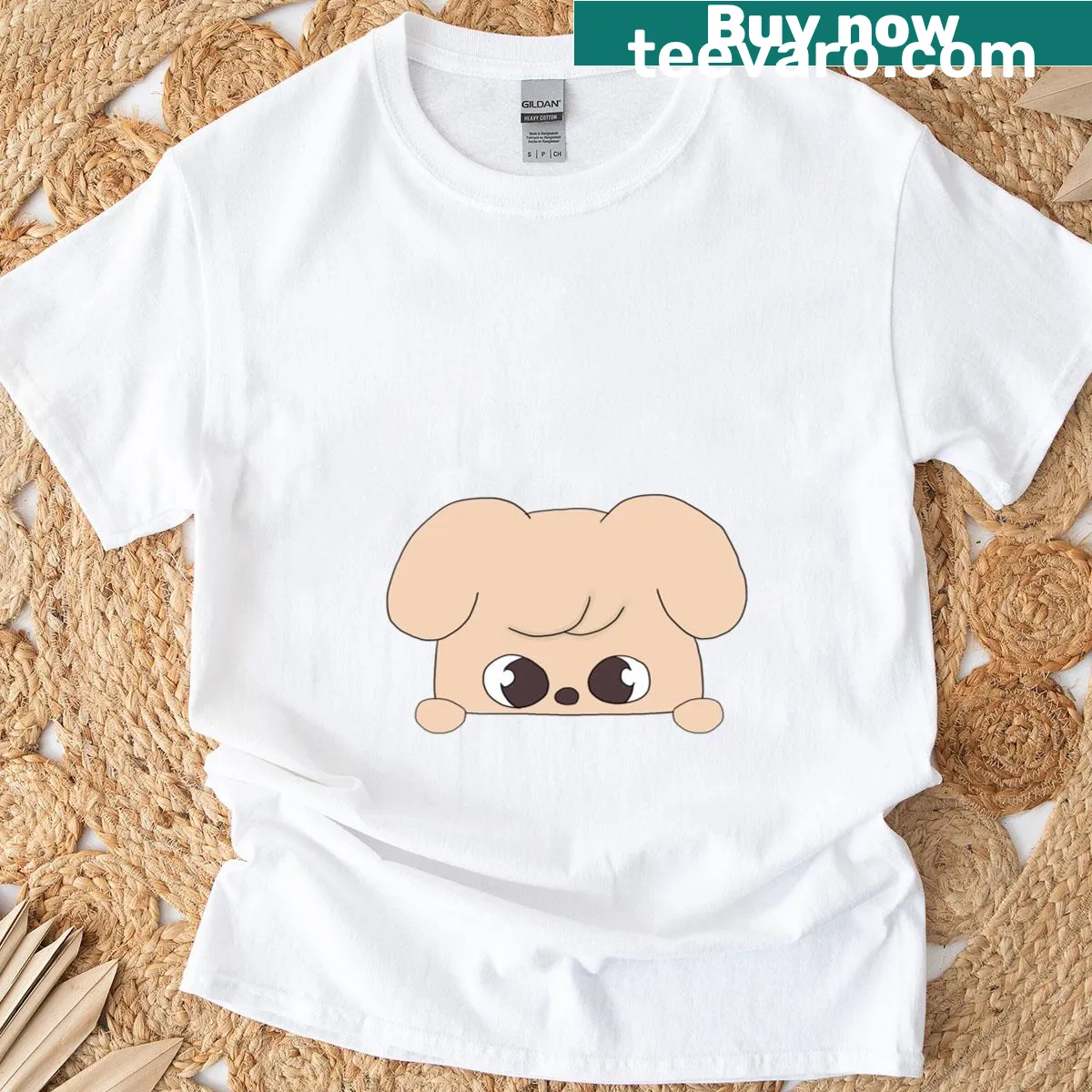 Cute T-shirt with a peekaboo puppy design for kids — on a men's t-shirt