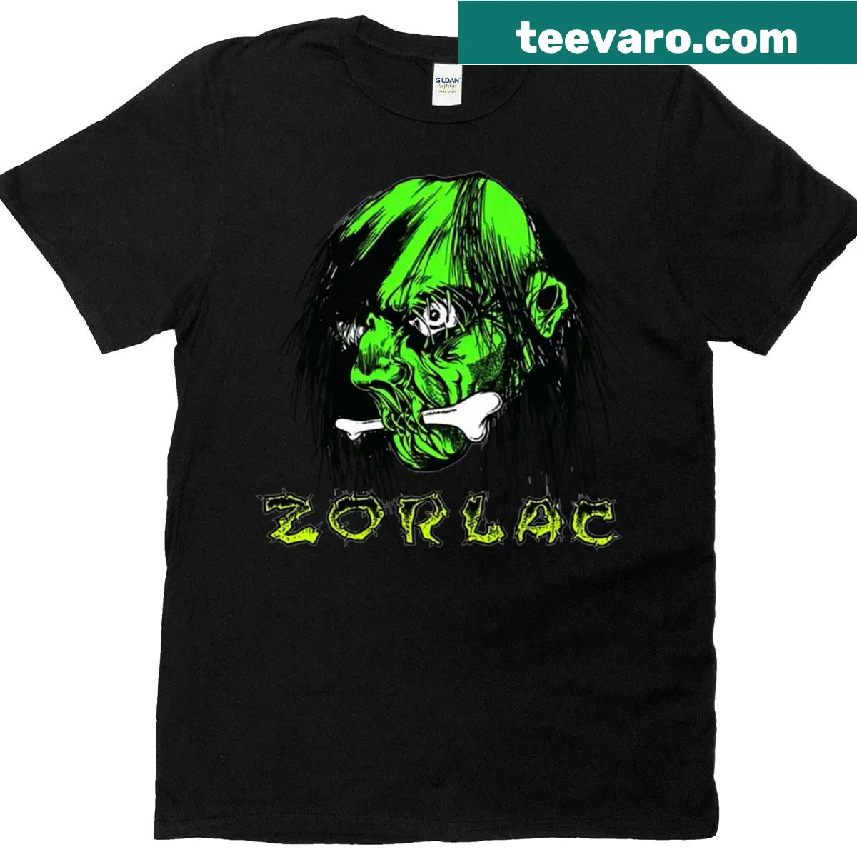 Illustrated T-shirt featuring Pushead Zorlac Skateboards design — on a men's t-shirt