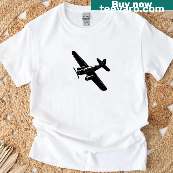 Silhouette of a retro airplane on a T-shirt