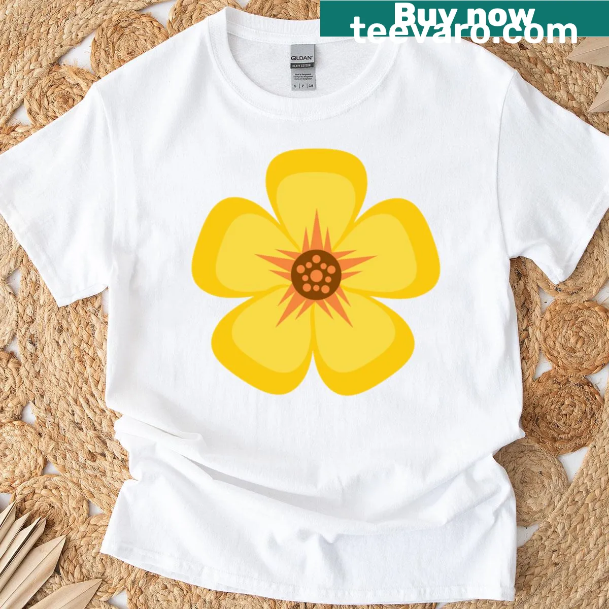 Vintage floral T-shirt with wild rose and hibiscus illustration — on a men's t-shirt
