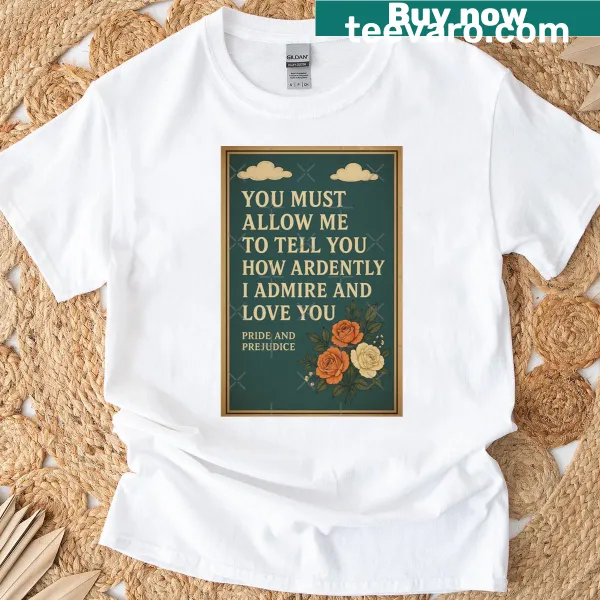 Oversized T-shirt with Pride and Prejudice quote and floral art