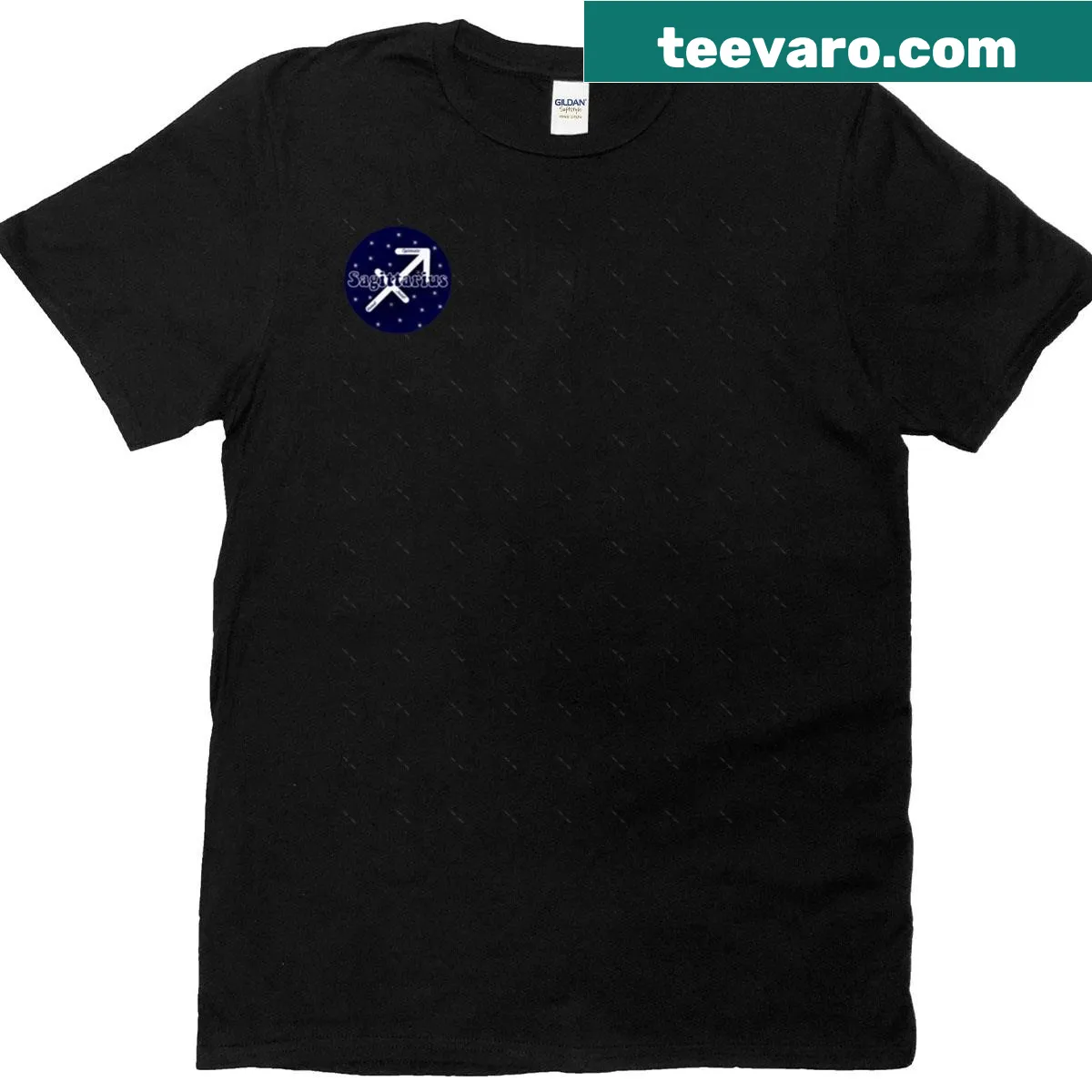 Oversized T-shirt featuring Sagittarius zodiac symbol illustration — on a men's t-shirt