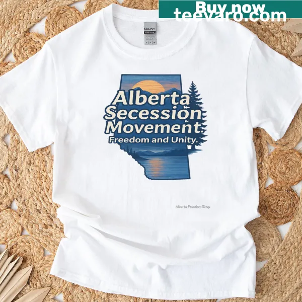Text graphic 'Secession For Alberta' on oversized T-shirt