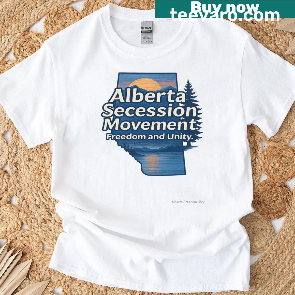 Text graphic 'Secession For Alberta' on oversized T-shirt — on a men's t-shirt