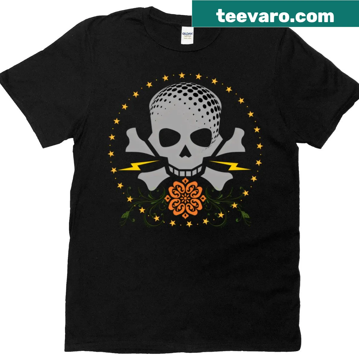 Oversized T-shirt featuring a skull with a bandana design. — on a men's t-shirt