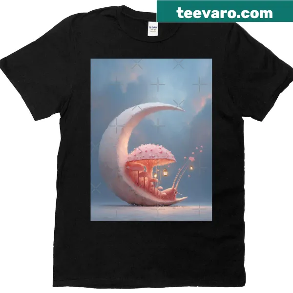 Fantasy-themed t-shirt featuring a snail under a crescent moon
