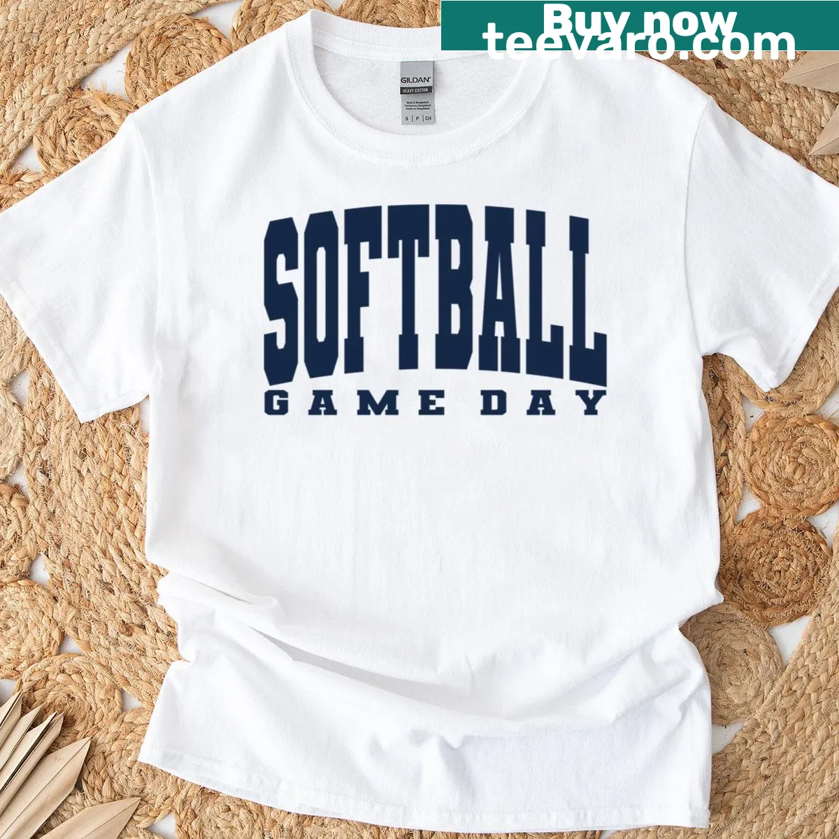 Sporty game day T-shirt with playful softball-themed typography — on a men's t-shirt