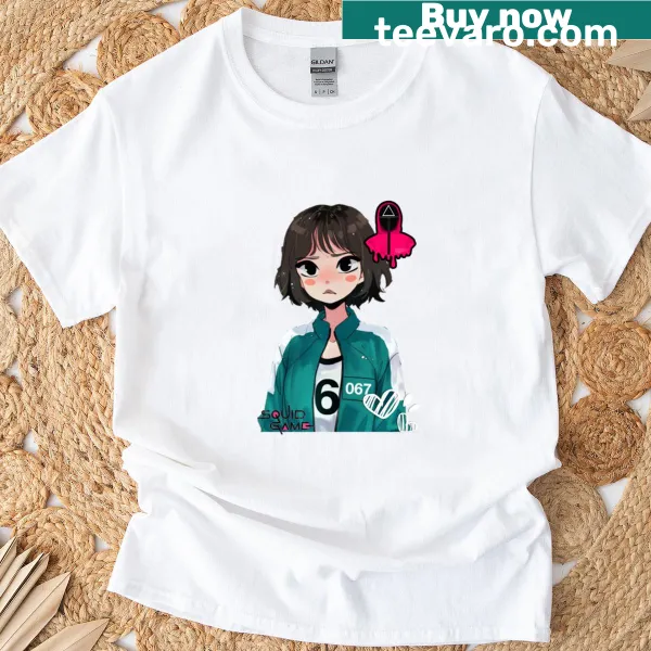 Chibi Player 067 graphic t-shirt in anime style from Squid Game