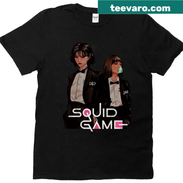 Oversized t-shirt with illustrations of Squid Game characters Player 067 and Amp 240