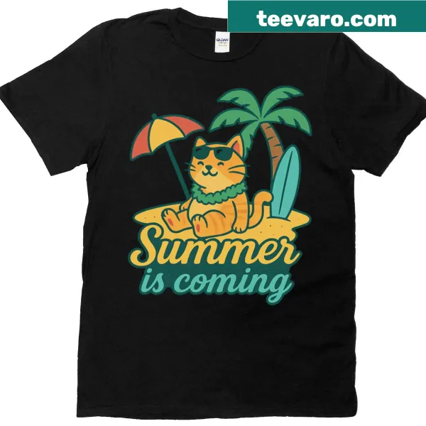 Oversized t-shirt with a playful illustration of a cat enjoying summer