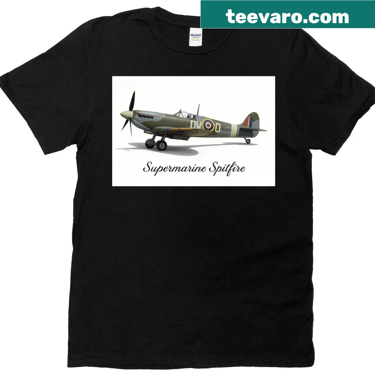 Illustrated design of the Supermarine Spitfire aircraft on a T-shirt — on a men's t-shirt