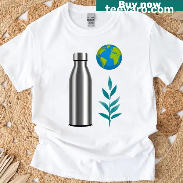 Illustrative T-shirt featuring a vector eco-friendly water bottle icon
