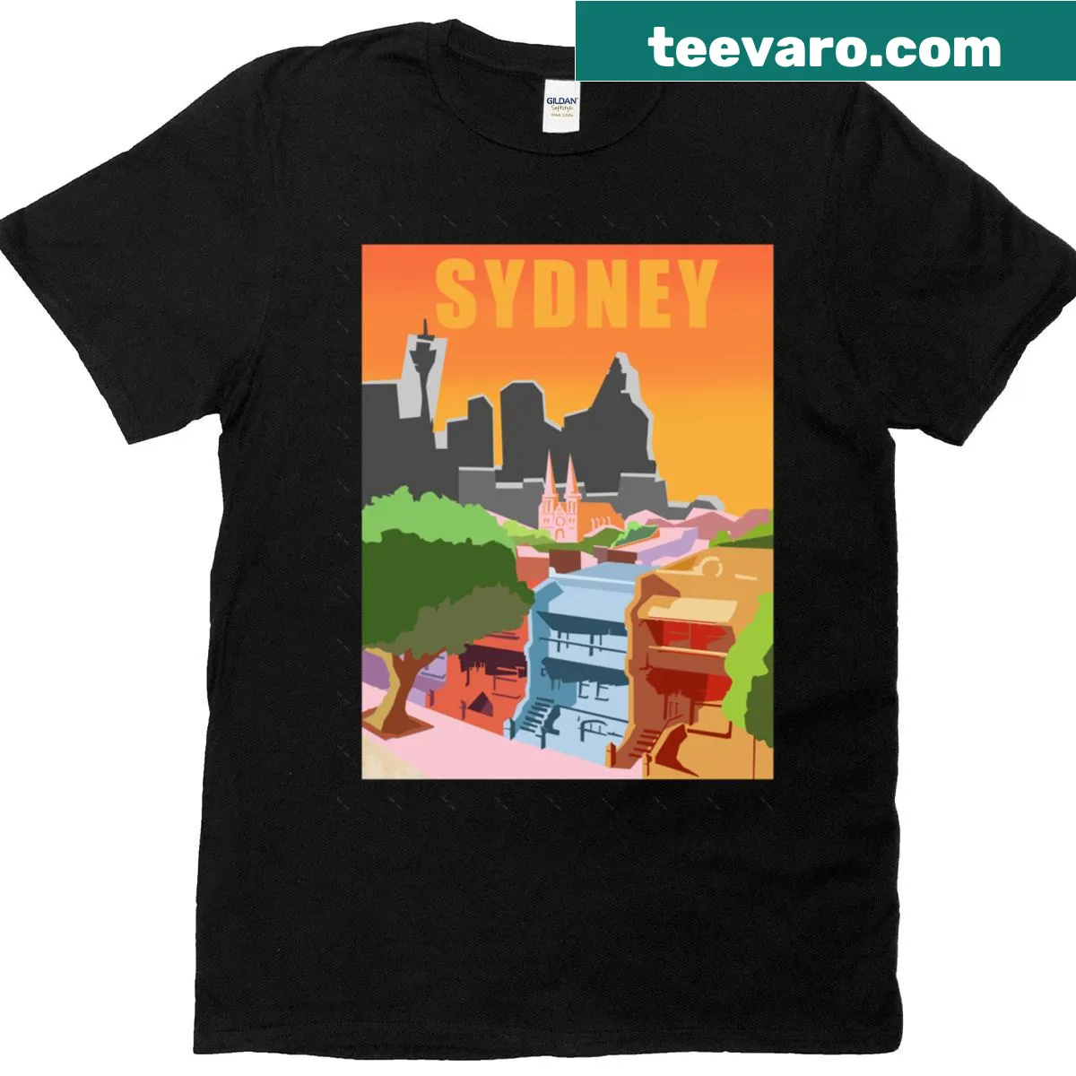 Oversized t-shirt with an illustration of Sydney's Surry Hills terraces — on a men's t-shirt