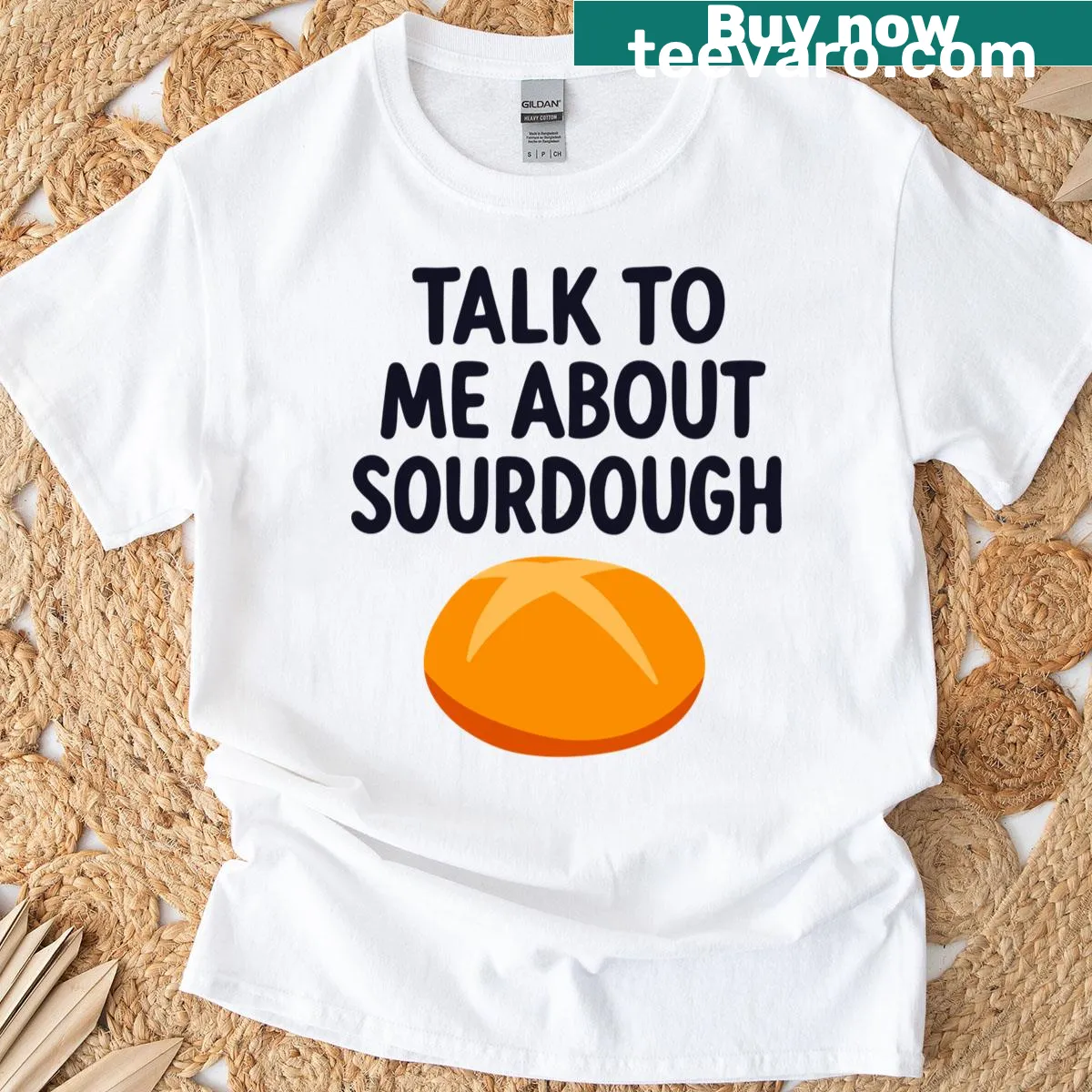 Playful typography t-shirt about sourdough — on a men's t-shirt