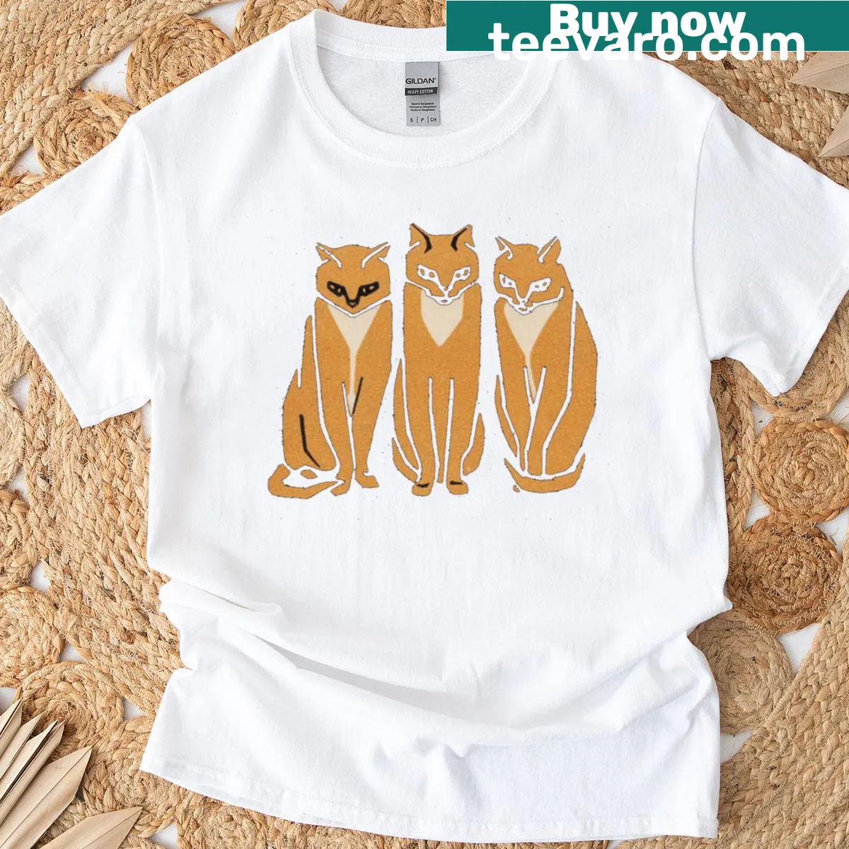 Illustrated T-shirt featuring three adorable brown cats — on a men's t-shirt
