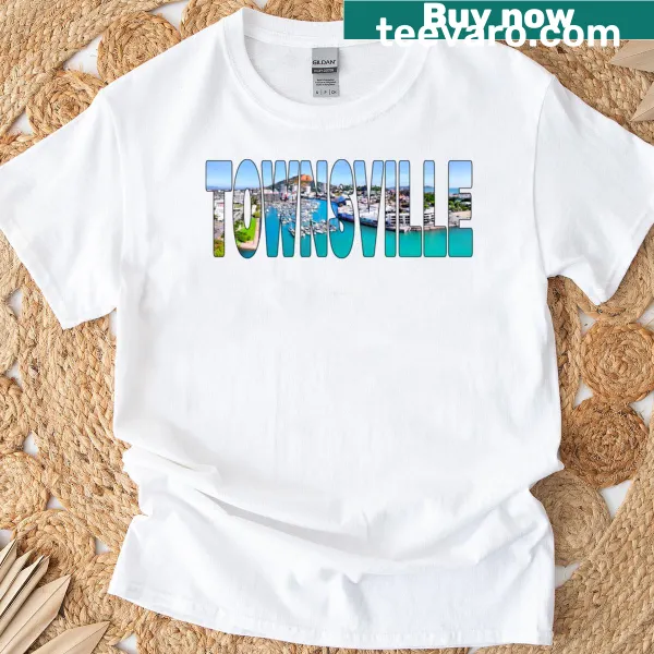 Aerial illustration of Townsville's Marina and Castle Hill on a t-shirt