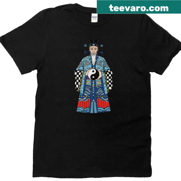 Oversized t-shirt with a figure holding a Yin Yang symbol illustration