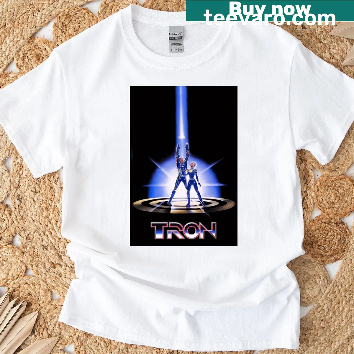Minimalist design inspired by Tron with sleek graphics — on a men's t-shirt