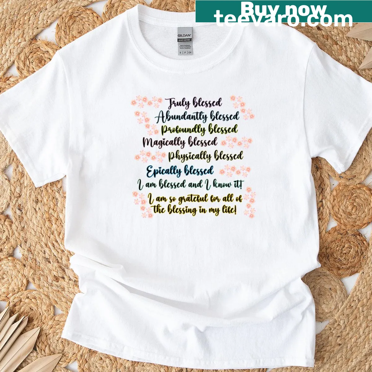 Elegant shirt featuring 'Truly Abundantly Blessed' in stylish typography — on a men's t-shirt