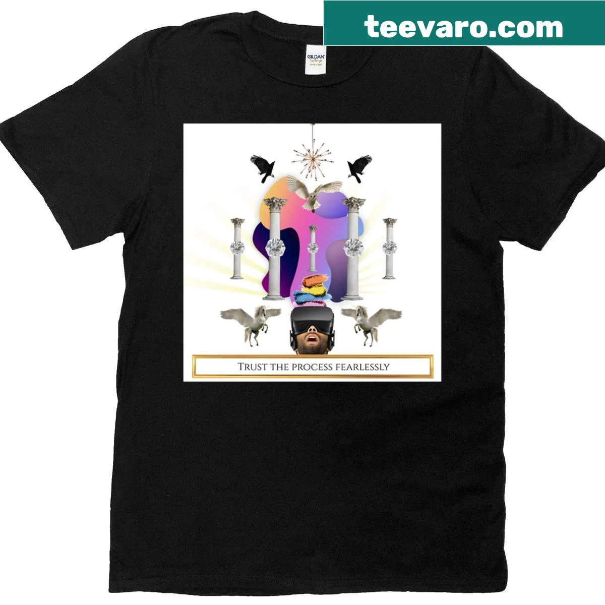 Motivational T-shirt with bold text saying Trust The Process — on a men's t-shirt